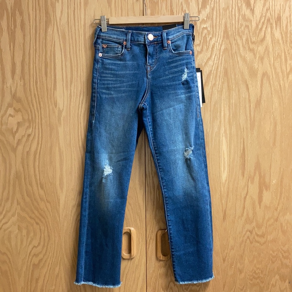 True Religion high rise start chewed hem straight Jean
